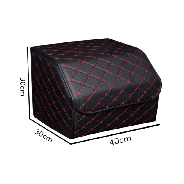 Car Boot Foldable Trunk Storage Box Black/Red Stitch Medium Image 2