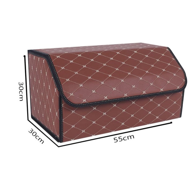 Car Boot Trunk Cargo Portable Storage Box Coffee/Gold Stitch Large Image 2