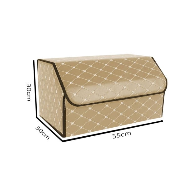 Car Boot Trunk Cargo Organizer Storage Box Beige/Gold Stitch Large Image 2