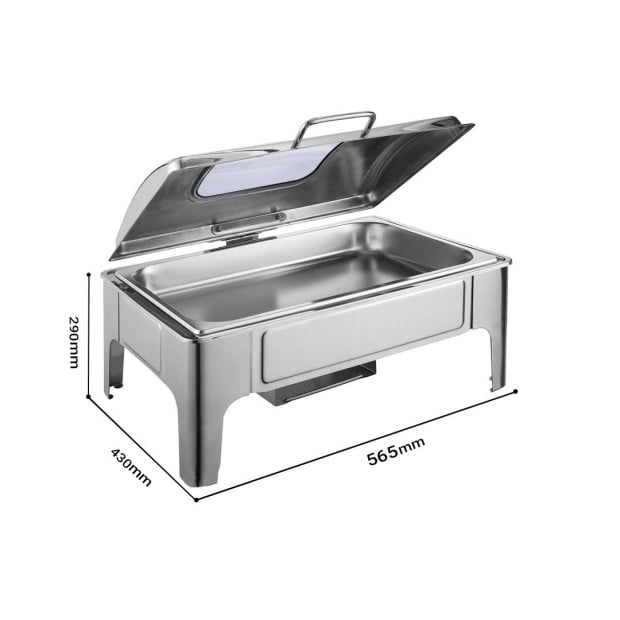 9L Rectangular Stainless Steel Soup Warmer Roll Top Chafing Dish Image 2