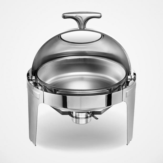 SOGA 6L Round Chafing Stainless Steel Food Warmer with Glass Roll Top Image 2