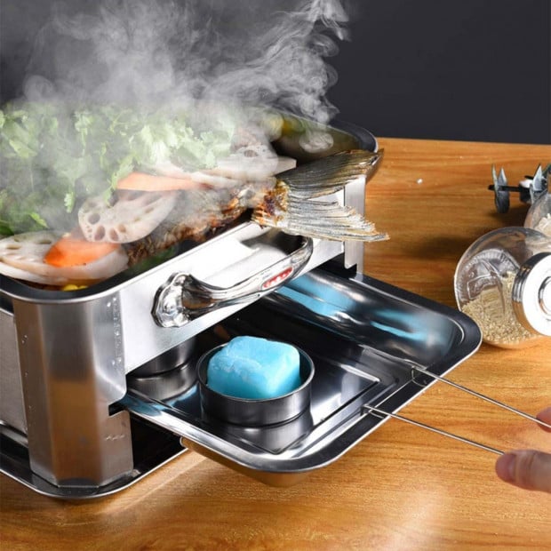 36CM Portable Stainless Steel Chafing Dish BBQ Stove Grill Plate Image 2