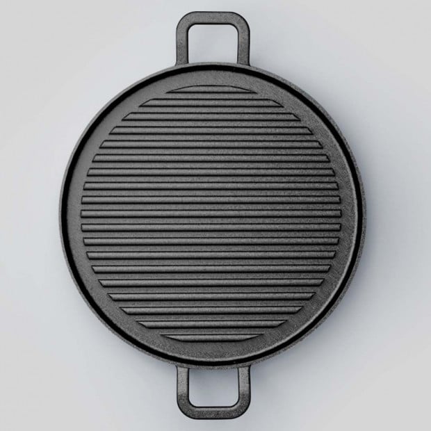 SOGA 30cm Ribbed Cast Iron Frying Pan Non-stick Coating Image 2