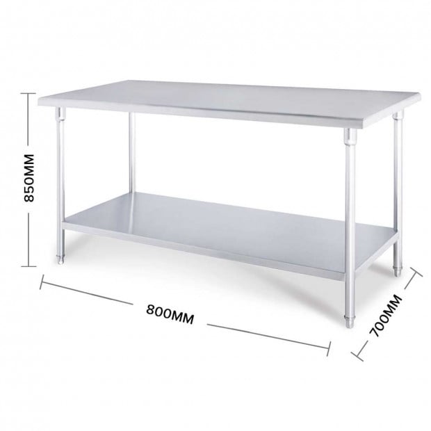 SOGA 80*70*85cm Commercial Catering Kitchen Stainless Steel Bench with Bottom Shelf Image 2
