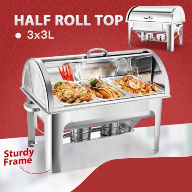 SOGA 3*3L Stainless Steel Roll Top Chafing Three Trays Food Warmer Image 2
