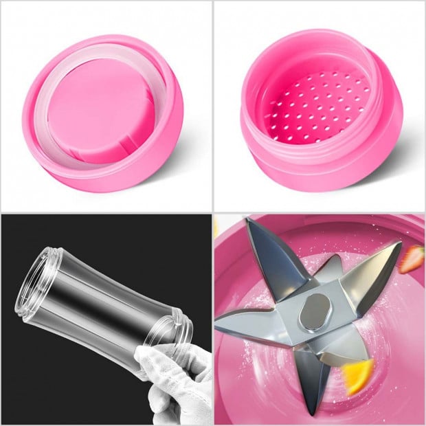 SOGA 380ml Portable USB Rechargeable Handheld Fruit Mixer Juicer Pink Image 3