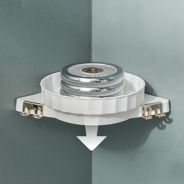 White 360d Wall-Mounted Rotating Bathroom Organiser Corner Rack Shelf Image 3