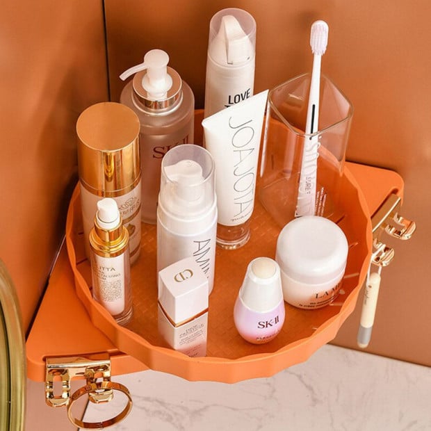 Orange 360d Wall-Mounted Rotating Bathroom Organiser Corner Rack Shelf Image 3