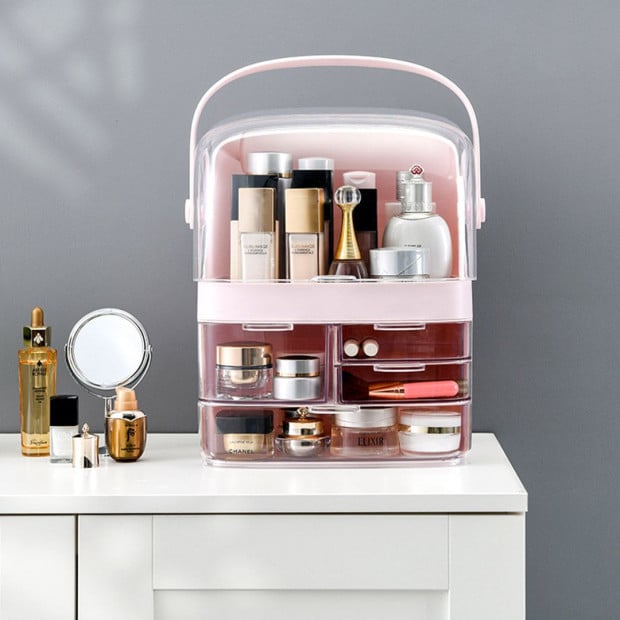 3 Tier Countertop Makeup Cosmetic Storage Organiser Holder Pink Image 3