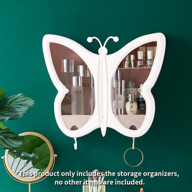 White Butterfly Shape Wall-Mounted Makeup Organiser Storage Box Image 3