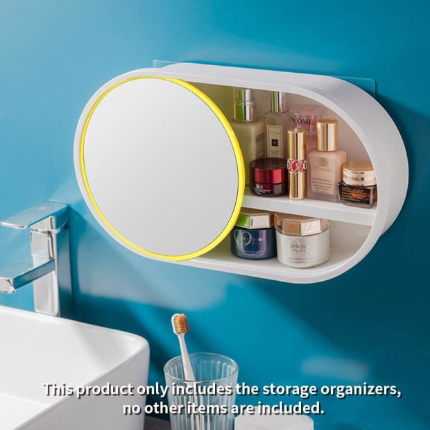 39cm Oval Wall-Mounted Mirror Storage Box Vanity Mirror Rack Image 3