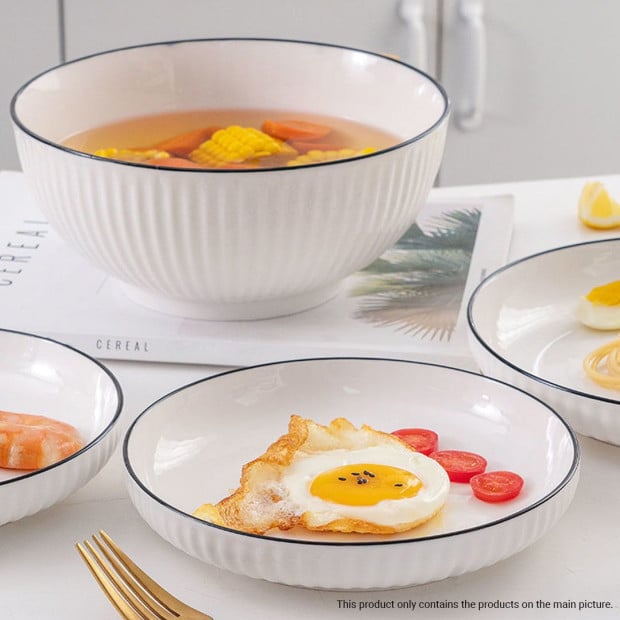 White Ceramic Dinnerware Crockery Soup Bowl Plate Server Set of 4 Image 3