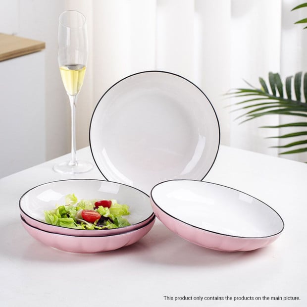 Pink Ceramic Dinnerware Crockery Soup Bowl Plate Server Set of 4 Image 2