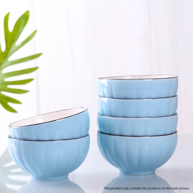 Blue JCeramic Dinnerware Crockery Soup Bowl Plate Server Set of 6 Image 3
