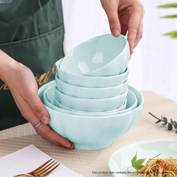 Light Blue Ceramic Dinnerware Crockery Soup Bowl Plate Set of 4 Image 3
