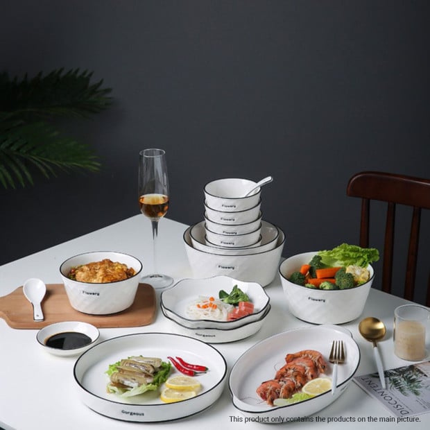 Diamond Pattern Ceramic Dinnerware Set Crockery Soup Bowl Plate Set Image 3