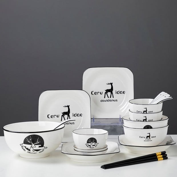 White Antler Printed Ceramic Dinnerware Set Crockery Set of 13 Image 3