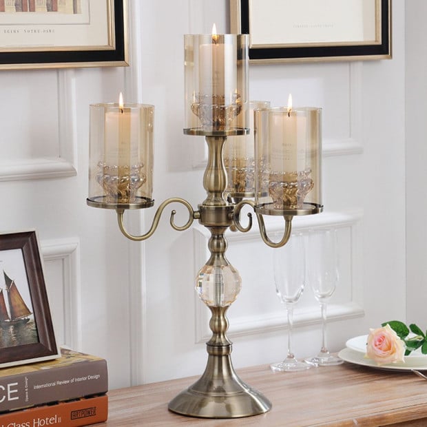 58cm 4-Slots Glass Candlestick Candle Holder Stand Pillar Image 3