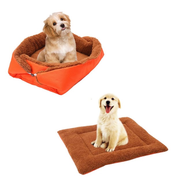 Cushion Nest Cat Dog Bed Warm Plush Kennel Mat Pet Orange Image 3