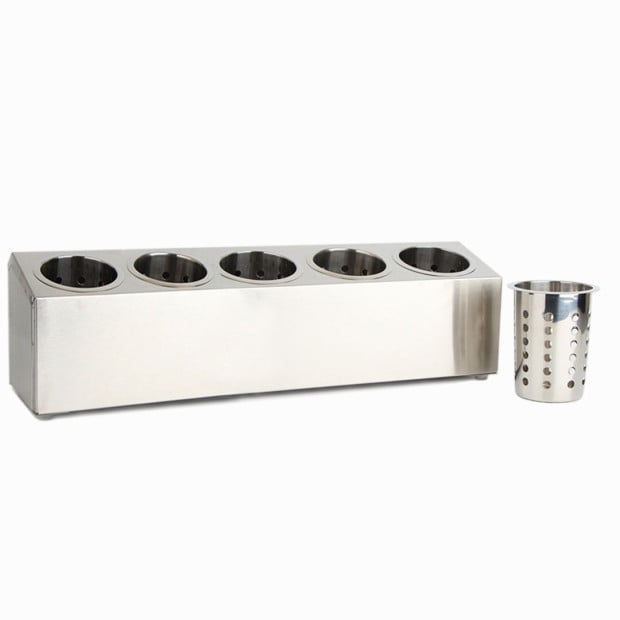 18/10 Stainless Steel Conical Utensils Cutlery Holder with 5 Holes Image 3