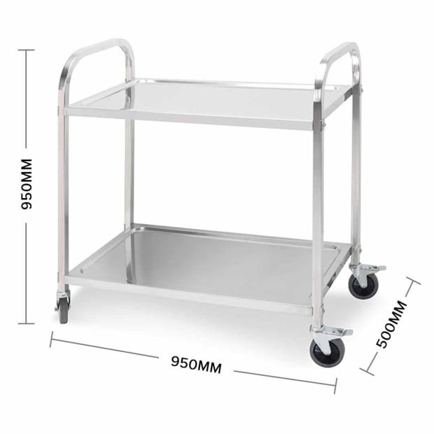 2 Tier 95x50x95cm Stainless Steel Kitchen Dining Food Cart Trolley Image 3