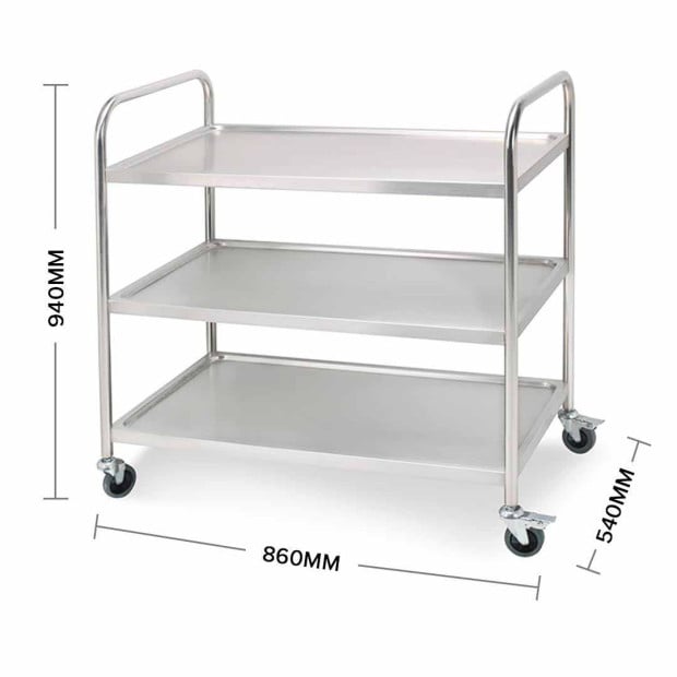 3 Tier 86x54x94cm Stainless Steel Kitchen Dinning Food Cart Trolley Image 3