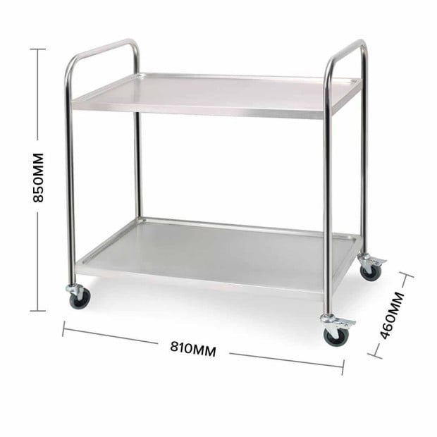 2 Tier 81x46x85cm Stainless Steel Kitchen Dining Food Cart Trolley Image 3