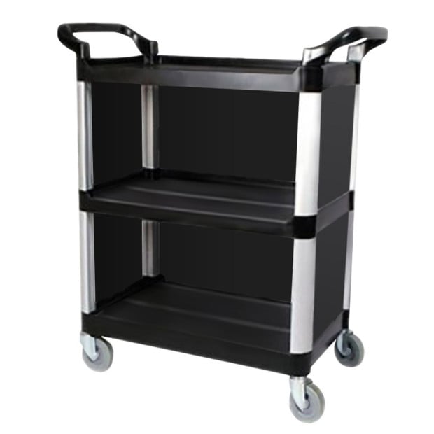 3 Tier Covered Food Trolley Food Waste Cart Storage Kitchen Black Image 3