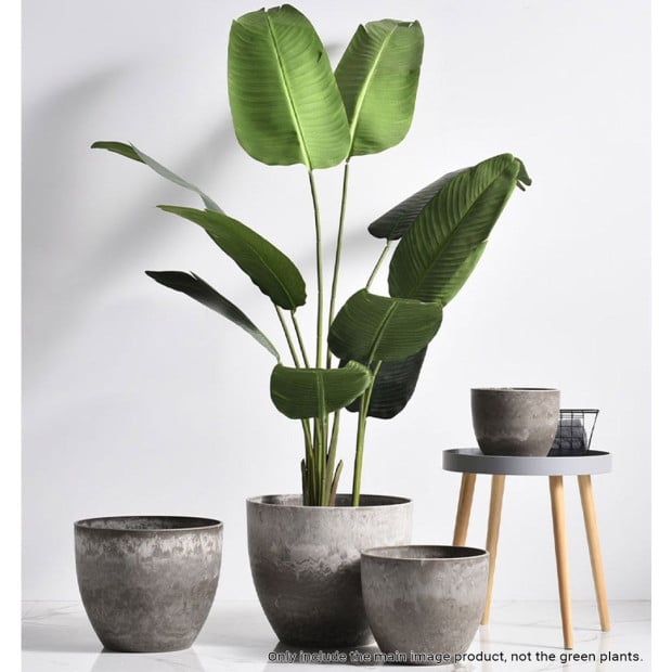 27cm Rock Grey Round Resin Plant Flower Pot Cement Pattern Planter Image 3