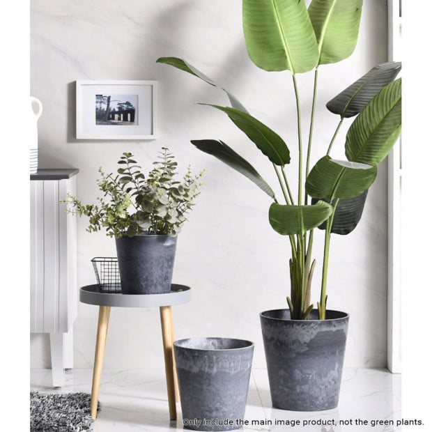 27cm Weathered Grey Round Resin Plant Flower Pot - Planter Image 3