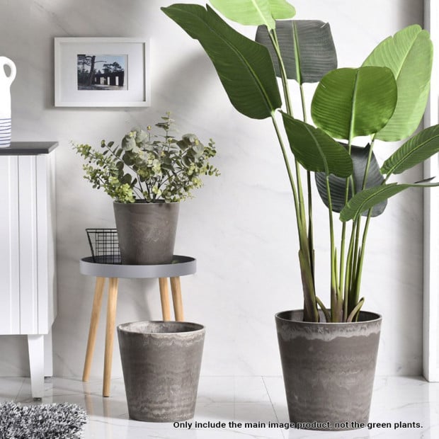 32cm Rock Grey Round Resin Plant Flower Pot Cement Pattern Cachepot Image 3