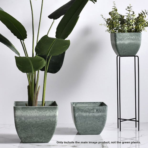27cm Green Grey Square Resin Plant Flower Pot in Cement Pattern Image 3