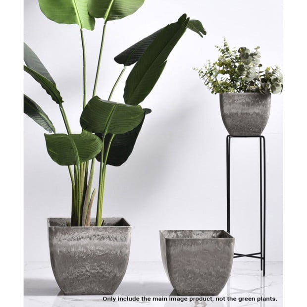 32cm Rock Grey Square Resin Plant Flower Pot Planter Cachepot Image 3