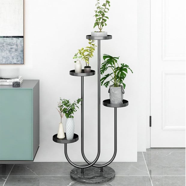 U Shaped Plant Stand Round Flower Pot Tray Black Metal Shelf Image 3