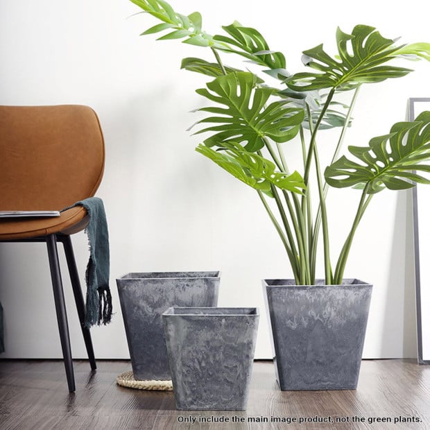 27cm Weathered Grey Square Resin Plant Flower Pot Cachepot Planter Image 3
