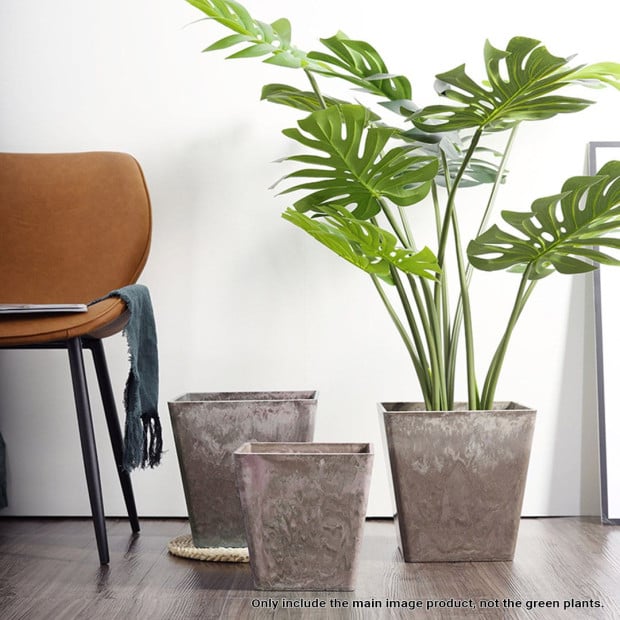27cm Sand Grey Square Resin Plant Flower Pot Planter Cachepo Image 3