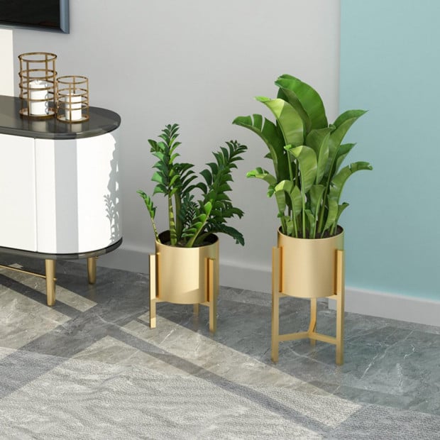 Gold Metal Plant Stand Flower Pot Holder Corner Shelving Rack 45CM Image 3