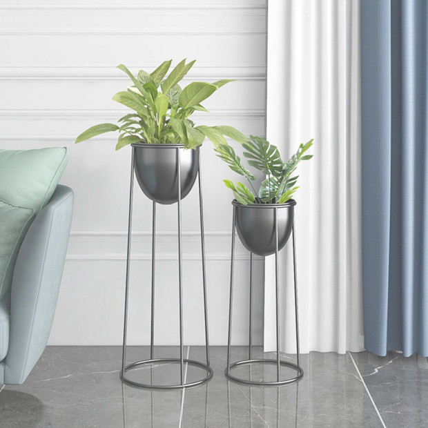 50cm Round Wire Metal Flower Pot Stand Black Flowerpot Rack Display Image 3