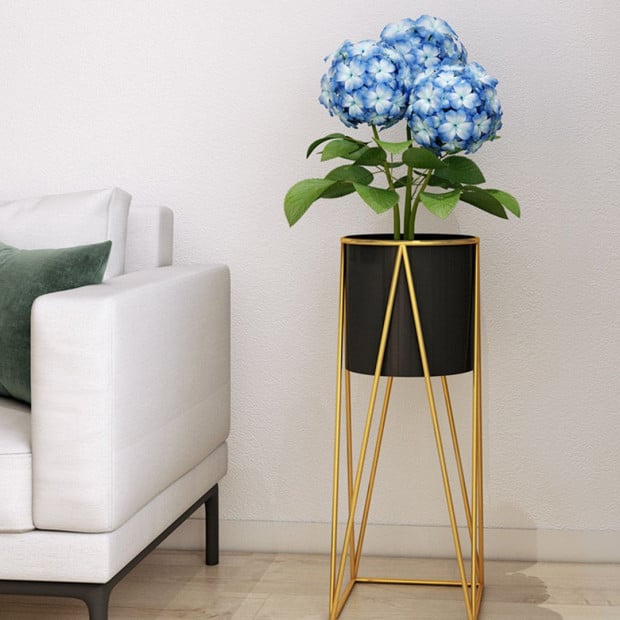 70cm Gold Metal Plant Stand Black Flower Pot Holder Corner Shelving Image 3