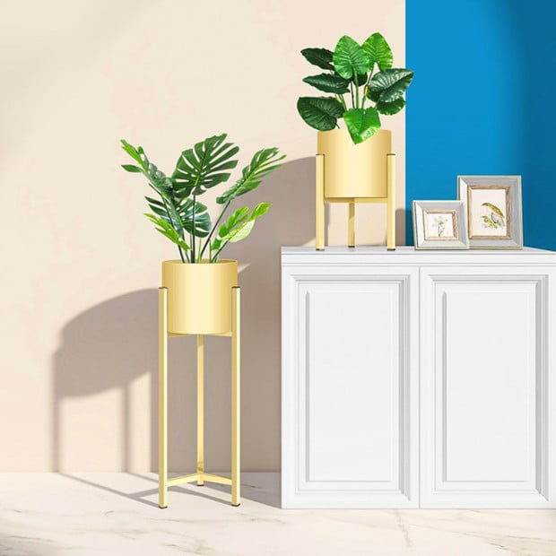 75cm Gold Metal Plant Stand with Flower Pot Holder Corner Shelving Image 3