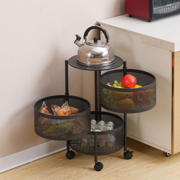 3 Tier Steel Round Rotating Kitchen Cart Multi-Functional Shelves Image 3