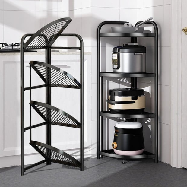4 Tier Steel Triangular Corner Stand Multi-Functional Shelves Black Image 3