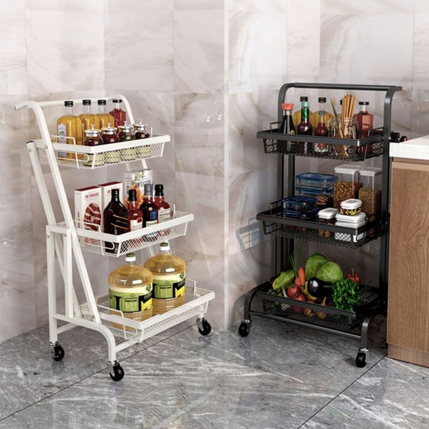 3 Tier Steel White Adjustable Kitchen Cart Multi-Functional Shelves Image 3