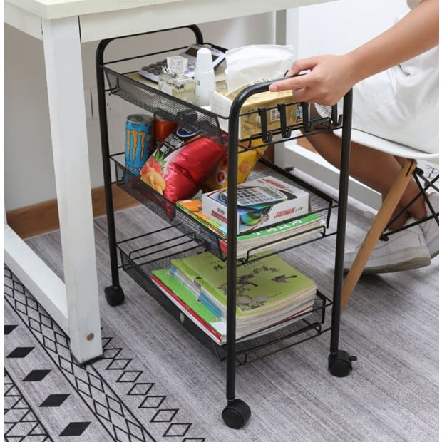 3 Tier Steel Black Bee Mesh Kitchen Cart Multi-Functional Shelves Image 3