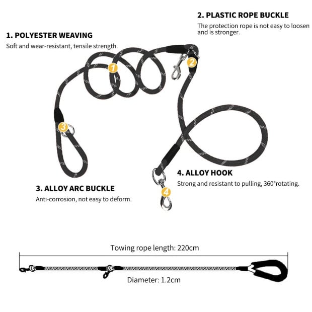 220cm Multifunction Hands-Free Rope Pet Cat Dog Leash Black Image 3