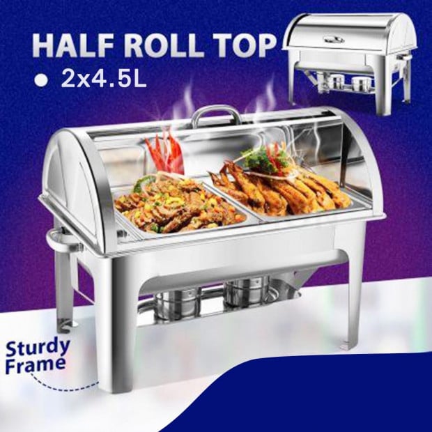 SOGA 2*4.5L Stainless Steel Roll Top Chafing Dual Trays Food Warmer Image 3