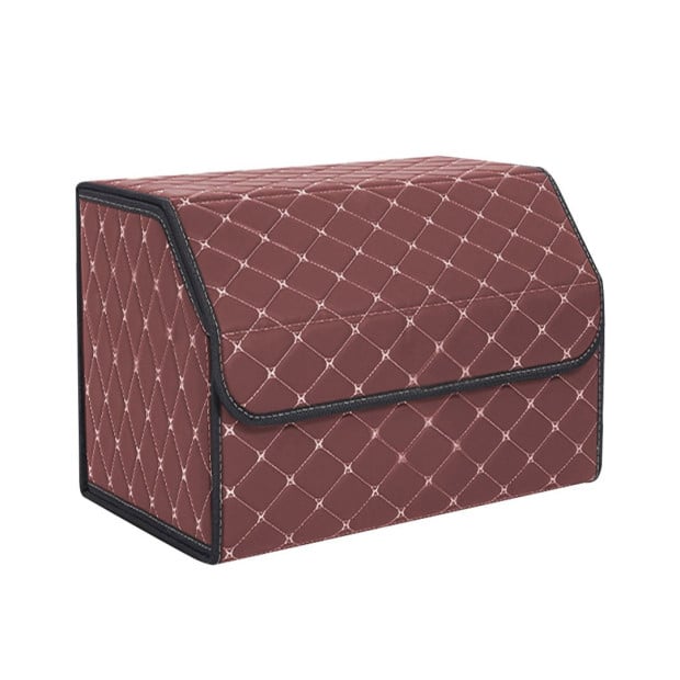 Car Boot Cargo Organizer Portable Trunk Box Coffee/Gold Stitch Medium Image 3