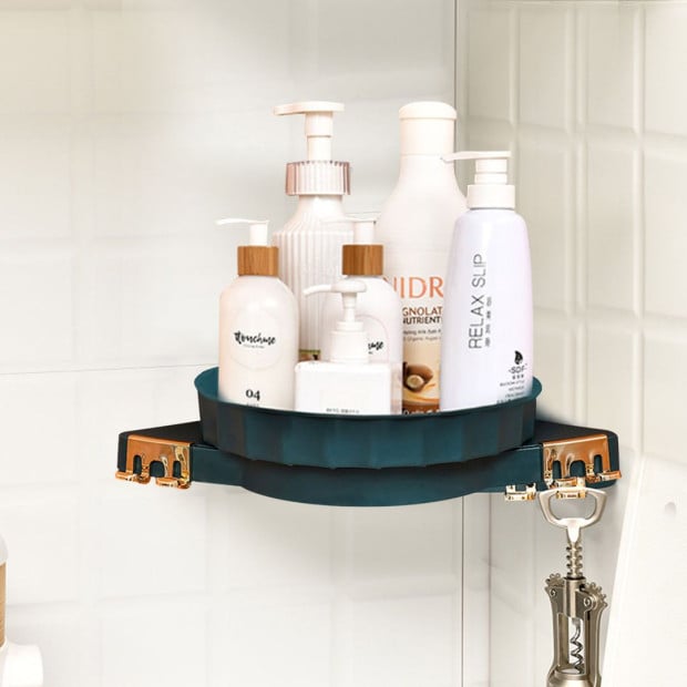Green 360D Wall-Mounted Rotating Bathroom Organiser Corner Rack Shelf Image 4
