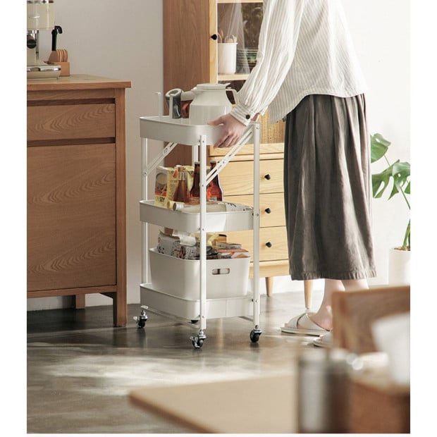 3 Tier Steel White Foldable Kitchen Cart Multi-Functional Shelves Image 4