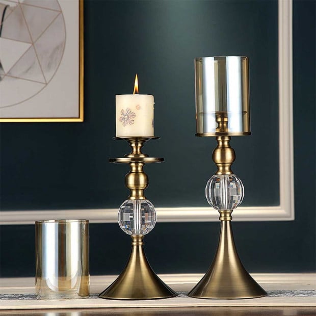 SOGA 34cm Glass Candle Holder Candle Stand Glass Metal with Candle Image 4